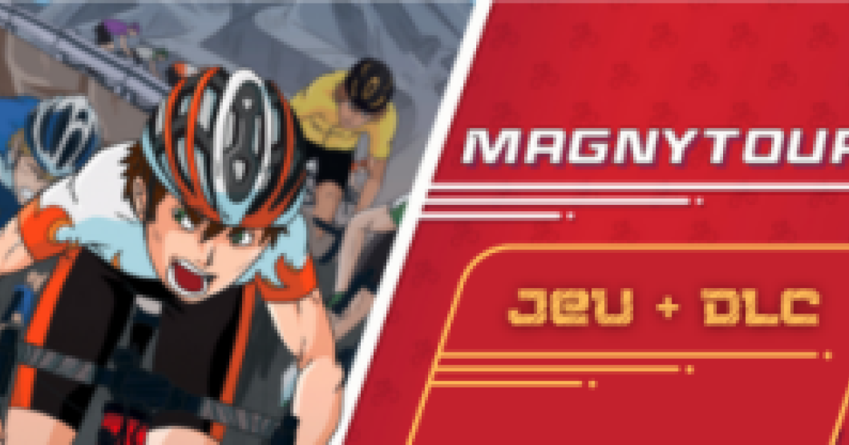 Coureur cycliste et logo Magnytour avec promo jeu + DLC